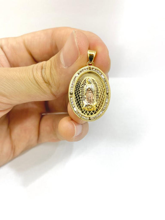 Our Lady of Guadalupe Pendant CZ Charm 28x19mm Religious Gift Womens Girls Mens Diamond Cut