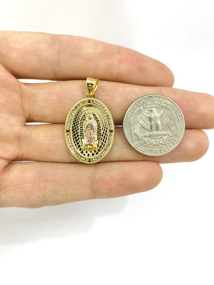 14K Gold Filled Virgen de Guadalupe Pendant Necklace CZ Charm Religious Jewelry Women's Figaro 20"