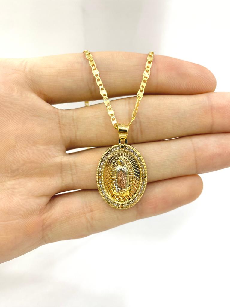 Virgen de Guadalupe Pendant Necklace Fancy Christian Jewelry Valentino Chain 20" Womens