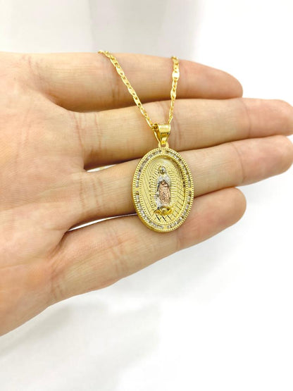 Virgen de Guadalupe Pendant Necklace Fancy Christian Jewelry Valentino Chain 20" Womens