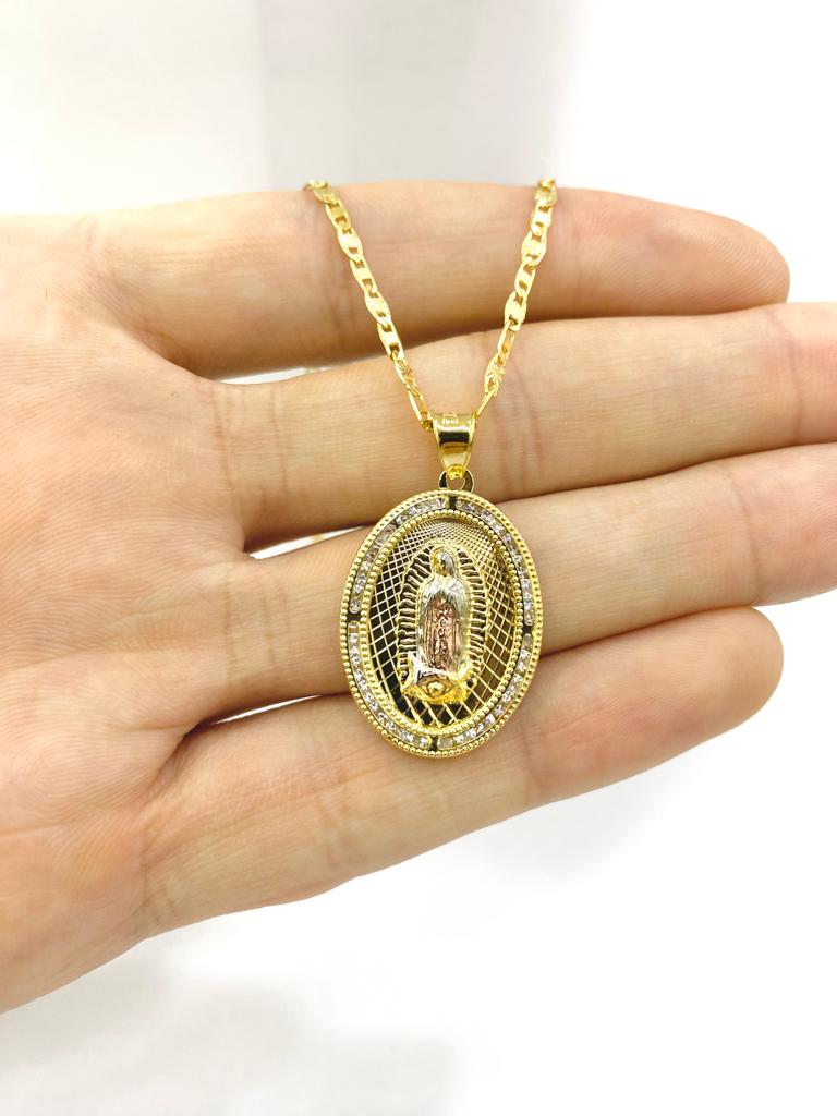 Virgen de Guadalupe Pendant Necklace Fancy Christian Jewelry Valentino Chain 20" Womens