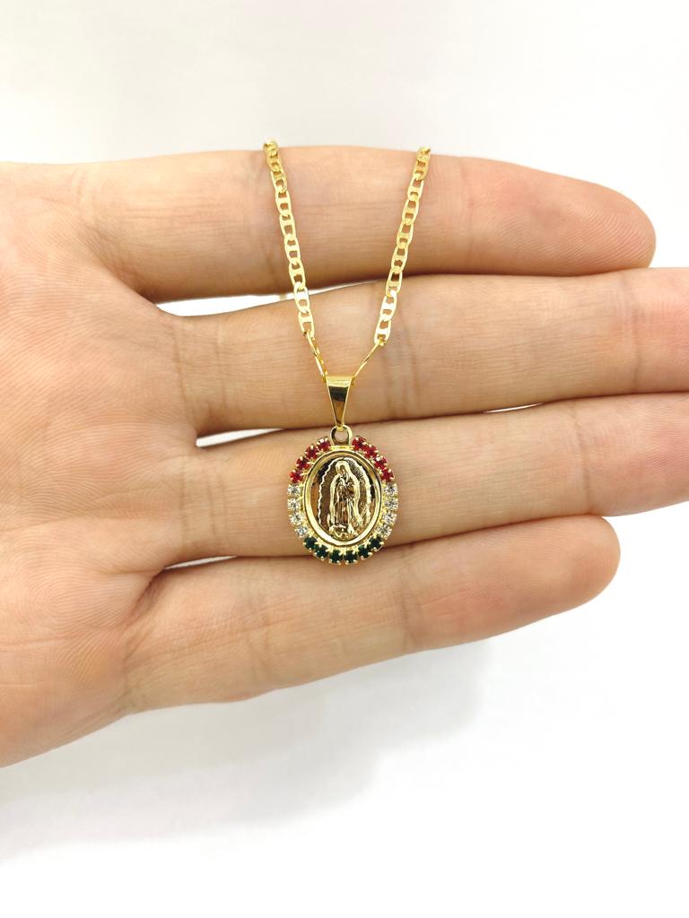 CZ Small Virgen de Guadalupe Necklace Religious Charm Fashion Mariner Chain 14" Newborn Baby Baptism