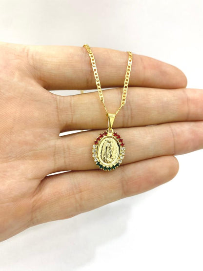 CZ Small Virgen de Guadalupe Necklace Religious Charm Fashion Mariner Chain 14" Newborn Baby Baptism