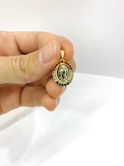 CZ Small Virgen de Guadalupe Necklace Religious Charm Fashion Mariner Chain 14" Newborn Baby Baptism