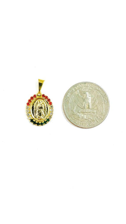 CZ Small Virgen de Guadalupe Necklace Religious Charm Fashion Mariner Chain 14" Newborn Baby Baptism