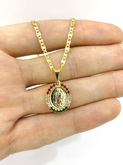 14K Gold Filled Virgen de Guadalupe Pendant Necklace Christian Baptism Baby Kids Newborn 14"