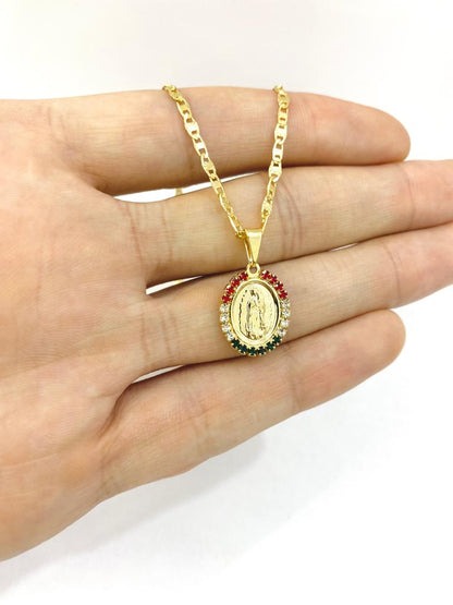 14K Gold Filled Virgen de Guadalupe Pendant Necklace Christian Baptism Baby Kids Newborn 14"