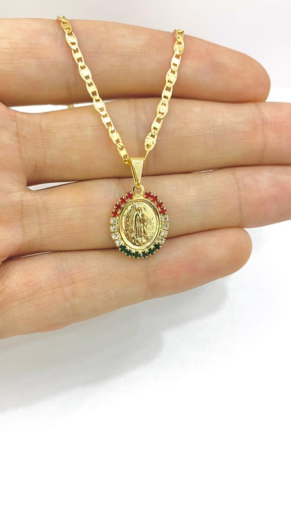 14K Gold Filled Virgen de Guadalupe Pendant Necklace Christian Baptism Baby Kids Newborn 14"