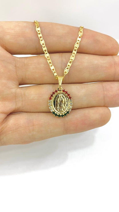 14K Gold Filled Virgen de Guadalupe Pendant Necklace Christian Baptism Baby Kids Newborn 14"