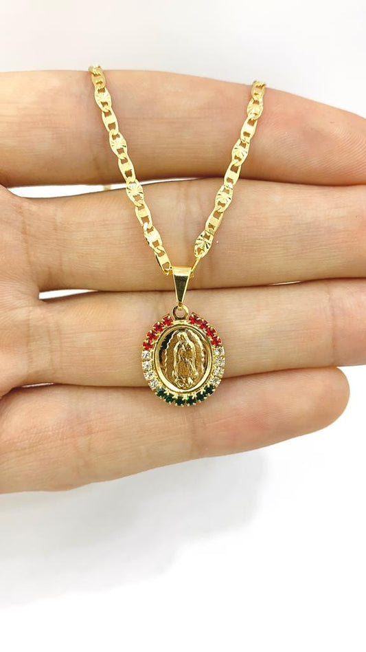 14K Gold Filled Virgen de Guadalupe Pendant Necklace Christian Baptism Baby Kids Newborn 14"