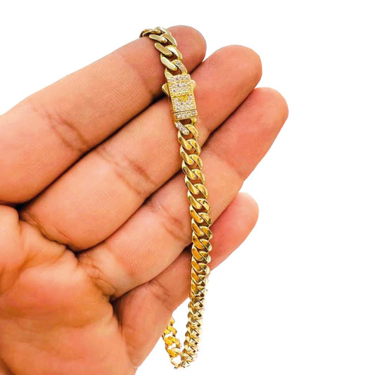 14K Yellow Gold Monaco Anklet Bracelet Womens Box Clasp 10" 5.7mm CZ Foot Bracelet