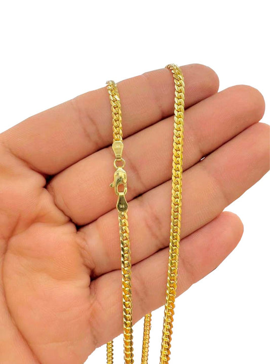 14K Yellow Gold Miami Cuban Link Chain Necklace 24" 3.2mm Womens Mens Fancy Jewelry