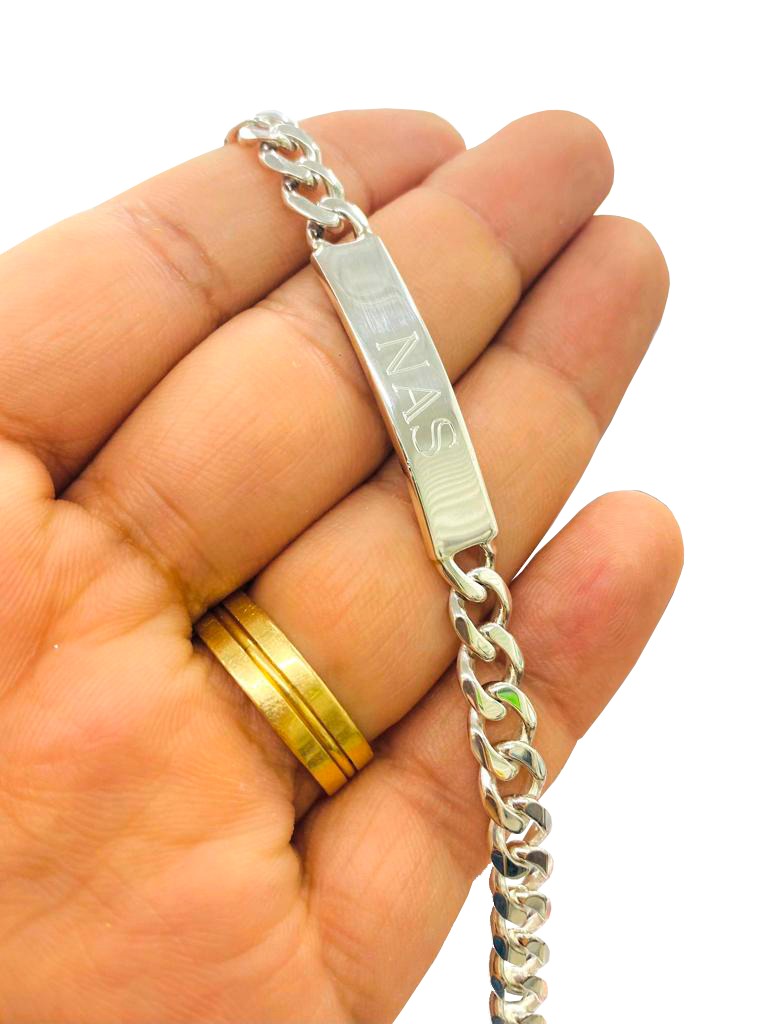 925 Sterling Silver Men's ID Bracelet 8.25" Fashion Bracelet Cuban Link Chain Bracelet 19.6g