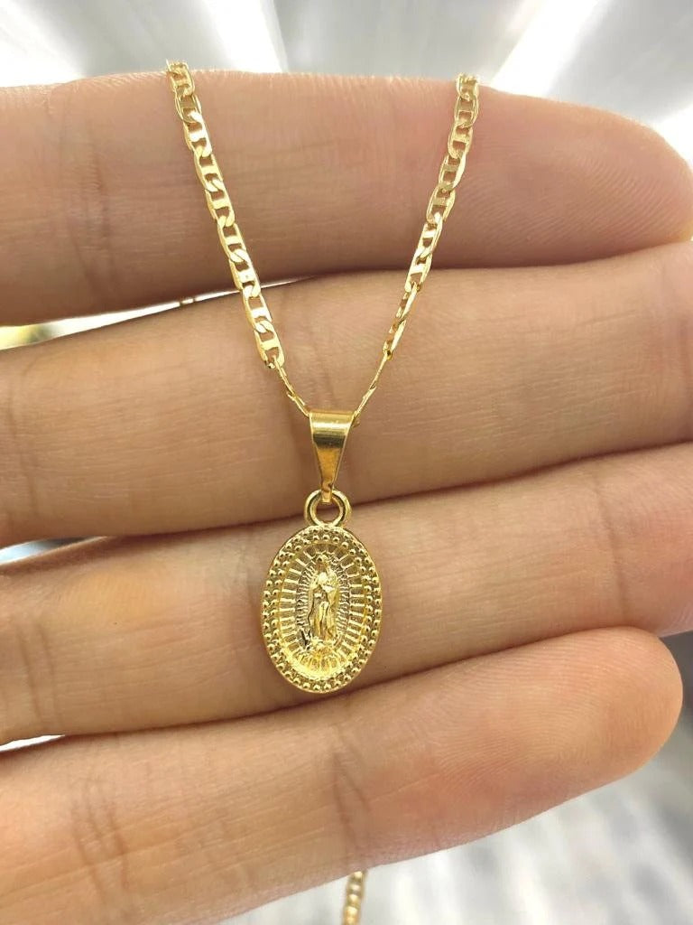 14K Yellow Gold Filled Virgen de Guadalupe Necklace 14x8mm / Cadena y Dije de la Virgencita de Guadalupe