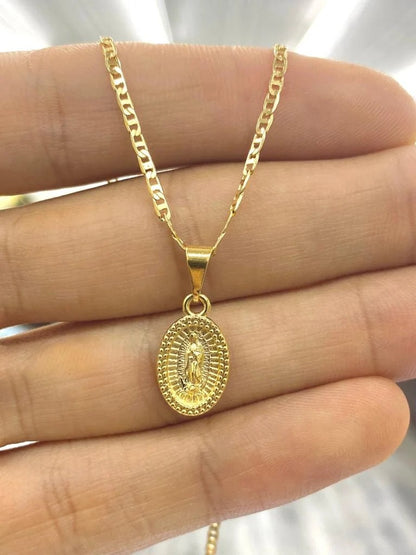 14K Yellow Gold Filled Virgen de Guadalupe Necklace 14x8mm / Cadena y Dije de la Virgencita de Guadalupe