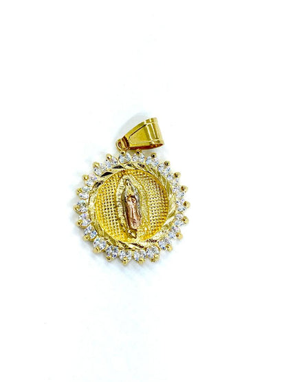 Virgen de Guadalupe Necklace Pendant in 14K Gold Filled for Womens Mens CZ 24" 30x28mm