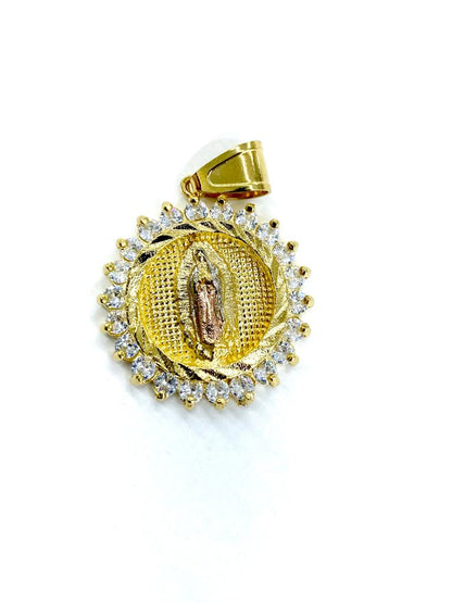 Virgen de Guadalupe Necklace Pendant in 14K Gold Filled for Womens Mens CZ 24" 30x28mm