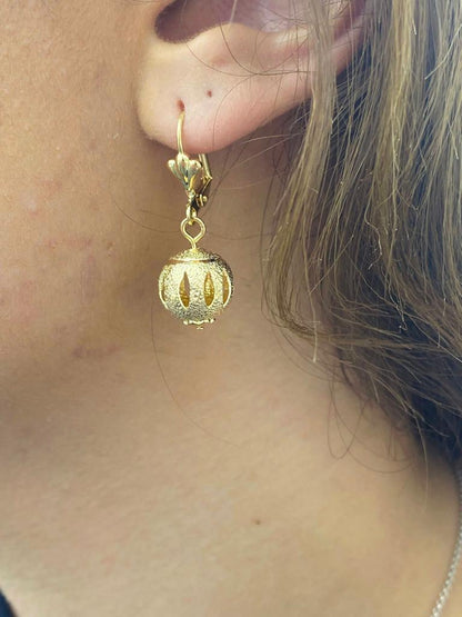 14K Gold Filled Ball Lever Back Dangle Drop Earrings Women's Girls Fashion Diamond Cut