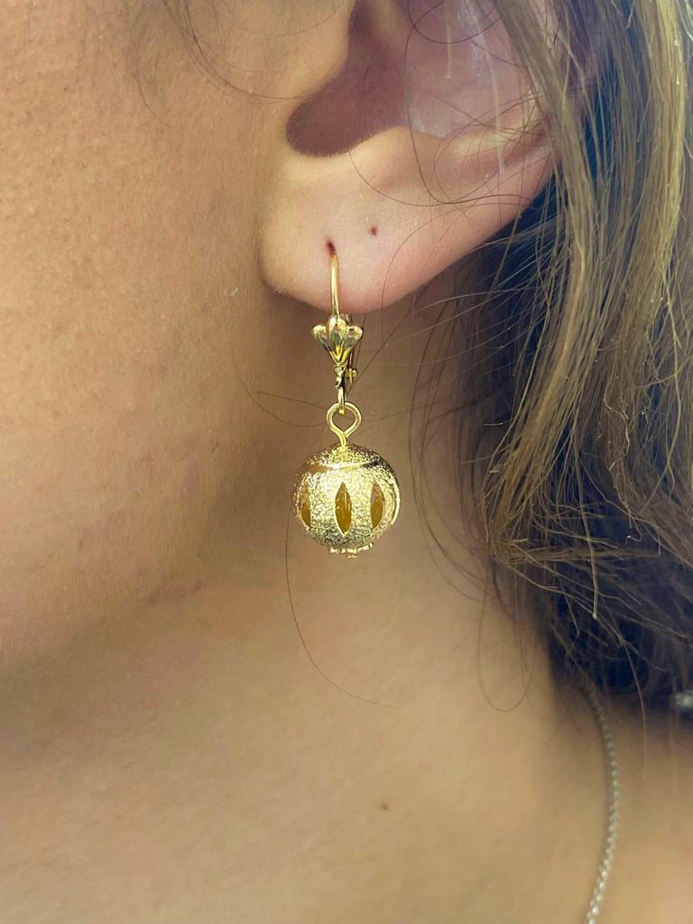 14K Gold Filled Ball Lever Back Dangle Drop Earrings Women's Girls Fashion Diamond Cut