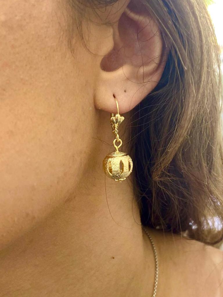 14K Gold Filled Ball Lever Back Dangle Drop Earrings Women's Girls Fashion Diamond Cut