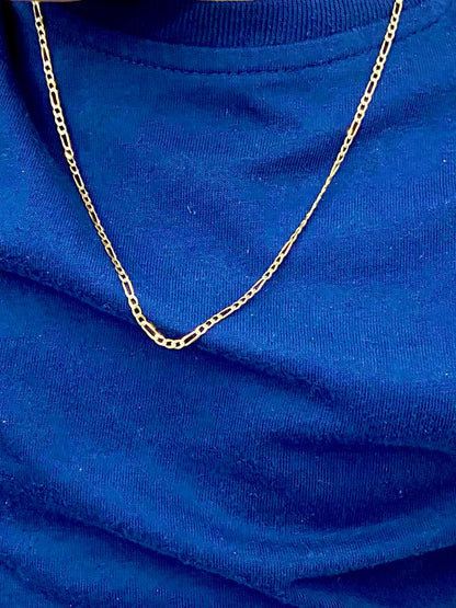 14K Yellow Gold Two Tone Figaro Link Chain Necklace for Baby Kids 18" Diamond Cut