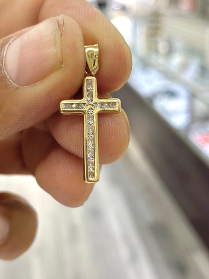 14K Yellow Gold Cross CZ Charm Necklace Miami Curb Chain 16" Baby Jewelry 3.24g Religious