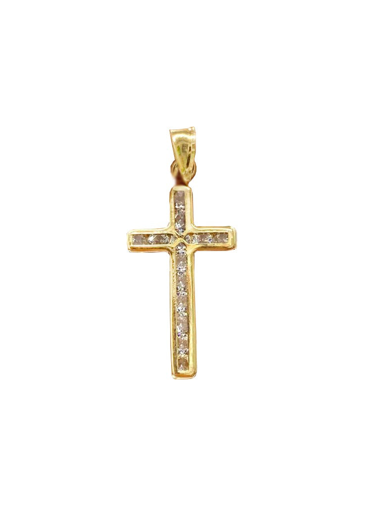 14K Yellow Gold Cross CZ Charm Necklace Miami Curb Chain 16" Baby Jewelry 3.24g Religious