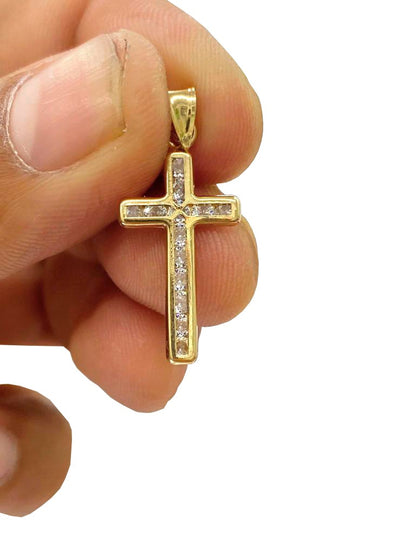 14K Yellow Gold Cross CZ Charm Necklace Miami Curb Chain 16" Baby Jewelry 3.24g Religious