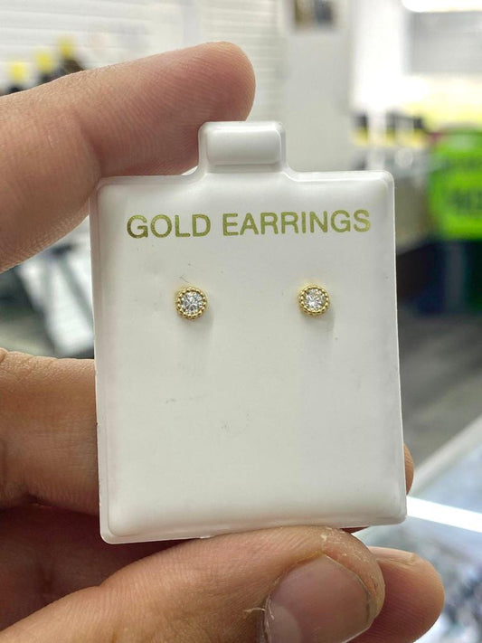 10K Yellow Gold CZ Diamond Cut Studs Earrings Push Back for Babies Kids Girls Gifts for Her