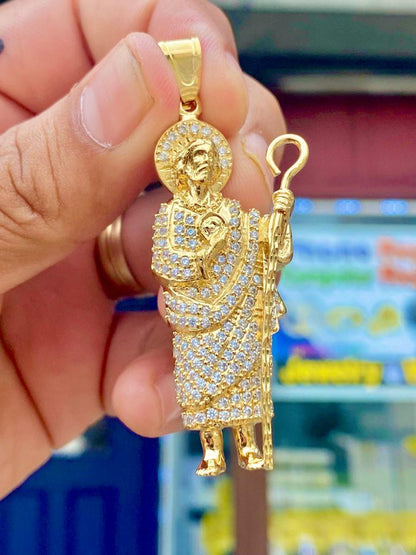 14K GF 3D San Judas Pendant 2" Gifts Catholics for Womens Mens CZ  - Prime Jewelry 269