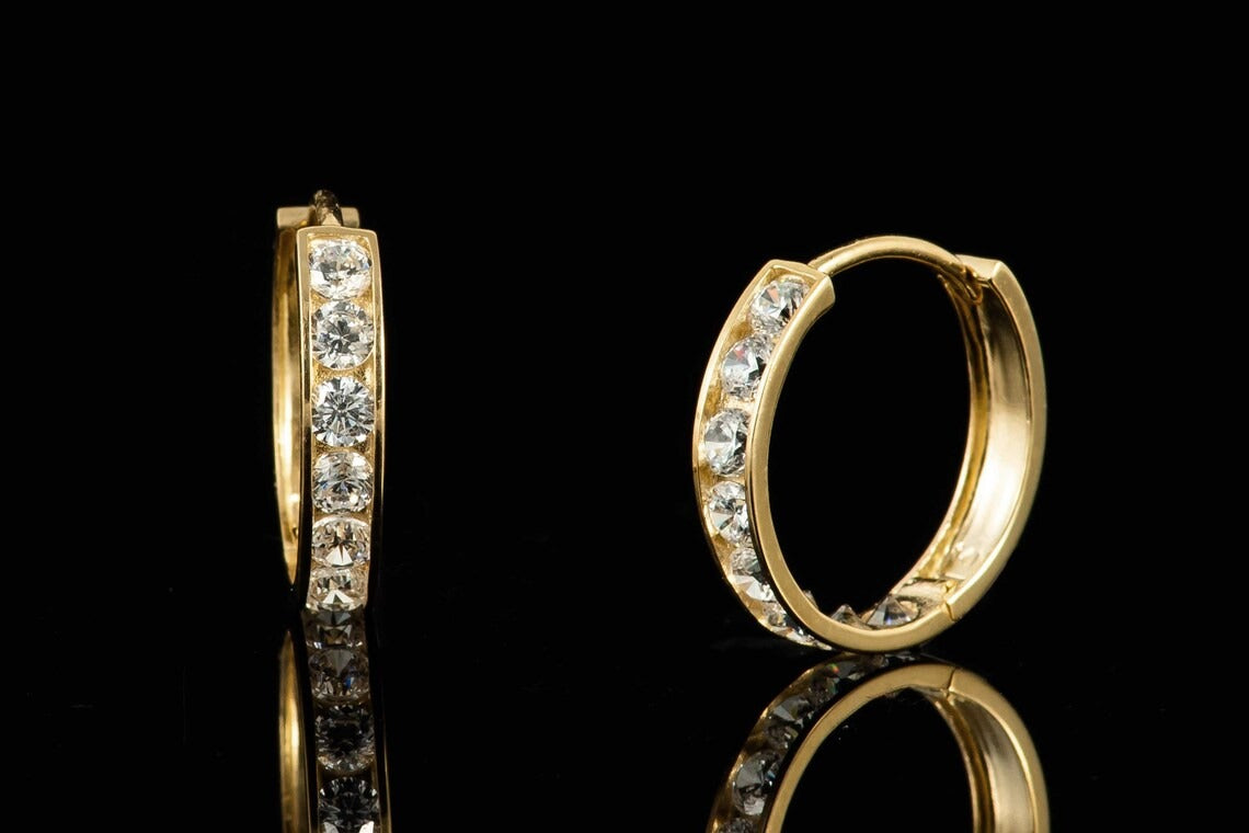 10K Yellow Gold CZ Women's Girls Huggies Hoop Earrings 17mm Gifts Fancy Jewelry