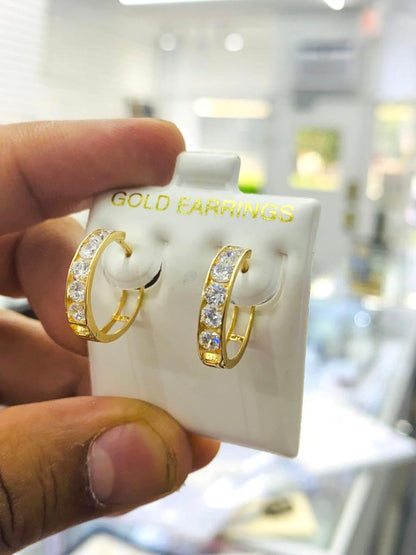 10K Yellow Gold CZ Women's Girls Huggies Hoop Earrings 17mm Gifts Fancy Jewelry