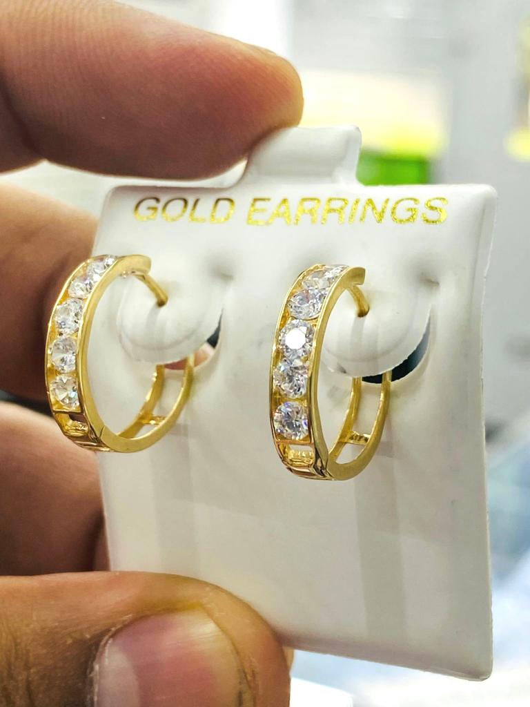 10K Yellow Gold CZ Women's Girls Huggies Hoop Earrings 17mm Gifts Fancy Jewelry