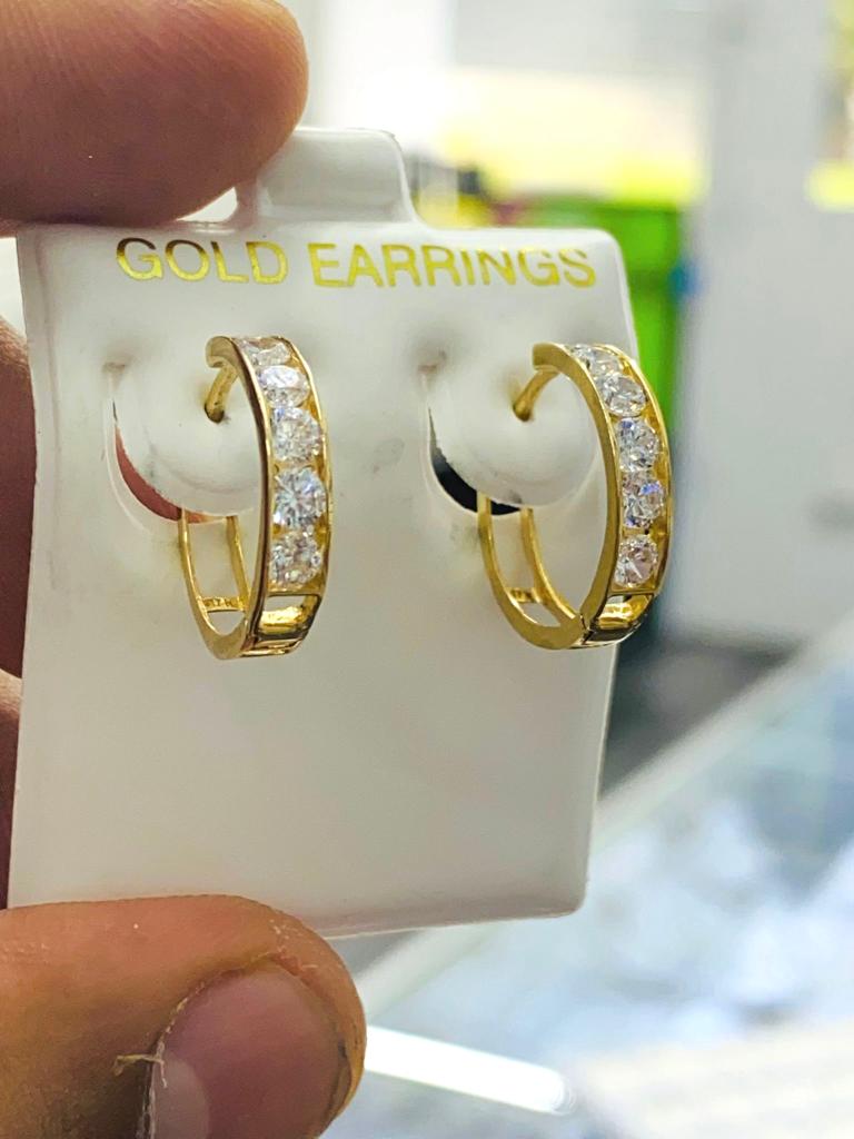 10K Yellow Gold CZ Women's Girls Huggies Hoop Earrings 17mm Gifts Fancy Jewelry