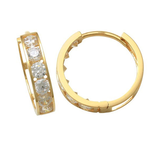 10K Yellow Gold CZ Women's Girls Huggies Hoop Earrings 17mm Gifts Fancy Jewelry