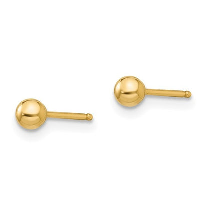 Beads Ball Stud Earrings Push Back in 10K Yellow Gold for Baby Kids Girls Genuine Jewelry Gifts