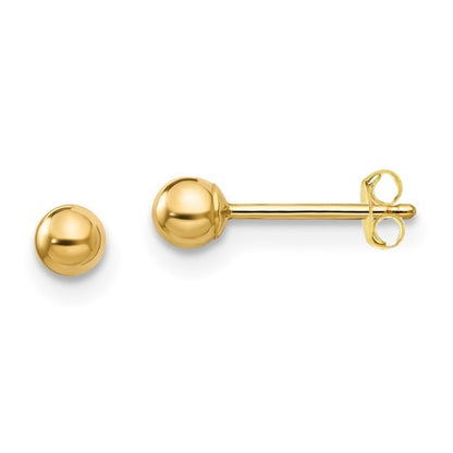 Beads Ball Stud Earrings Push Back in 10K Yellow Gold for Baby Kids Girls Genuine Jewelry Gifts