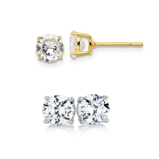 10K Yellow White Gold Round CZ Prong Studs Earrungs 9mm for Womens Mens Push Back Jewelry