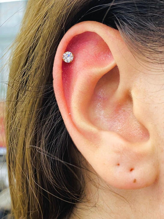 14K Yellow Gold Ear Piercing Earlobe Cartilage Earrings 4mm & 5mm Push Back Studs Womens Girls