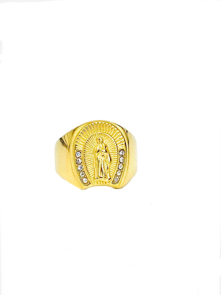 Stainless Steel Virgen de Guadalupe Ring CZ Mens Womens Virgin Mary Jewelry Tiny