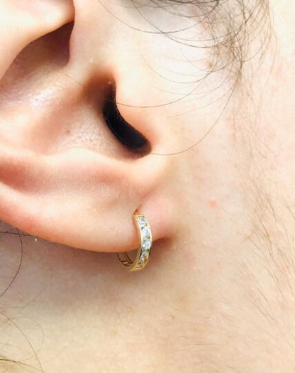10K Real Gold Tiny Round CZ Huggies Hoop Earrings For Women's Girls Ladies 9x9mm