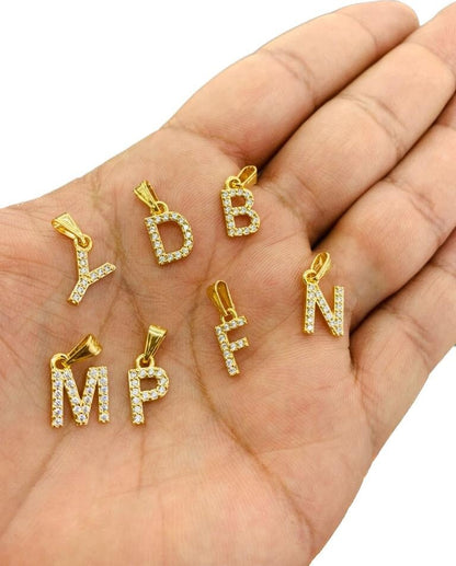 14K Yellow Gold Filled Letter Initials Pendant Necklace Charm Alphabetic CZ Cadena Letras