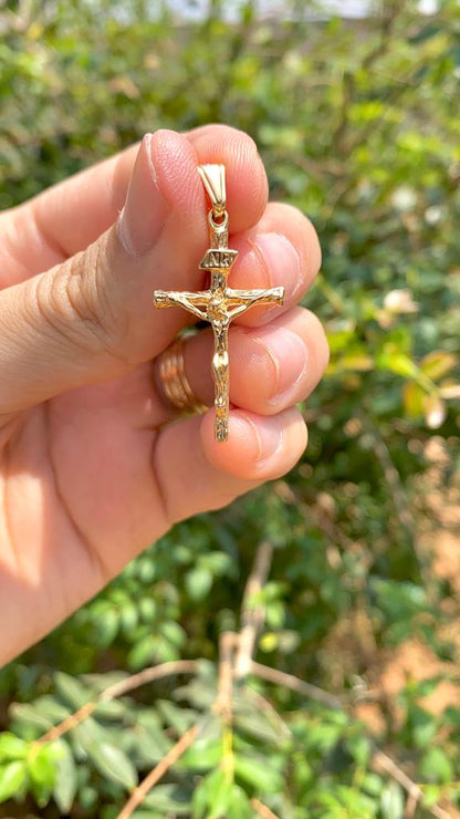 Rustic Cross Pendant Crucifix Charm Medal for Mens Womens 33x18mm Gold Filled