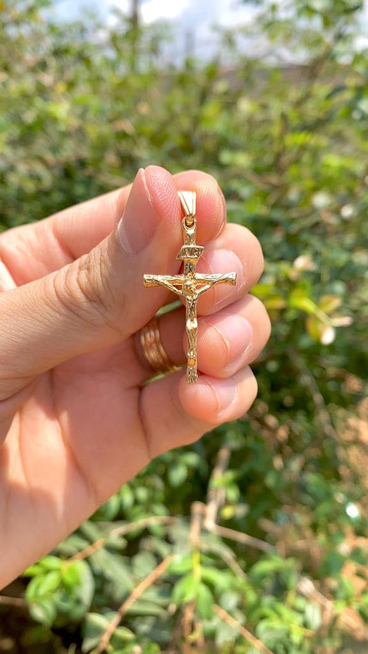 Rustic Cross Pendant Crucifix Charm Medal for Mens Womens 33x18mm Gold Filled