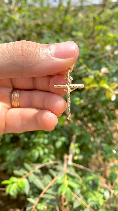 Rustic Cross Pendant Crucifix Charm Medal for Mens Womens 33x18mm Gold Filled