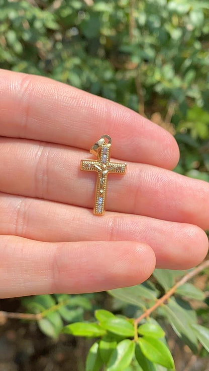 CZ Small 24x14mm Kids Baby Boys Girls Cross Pendant Charm Medal Gold Filled