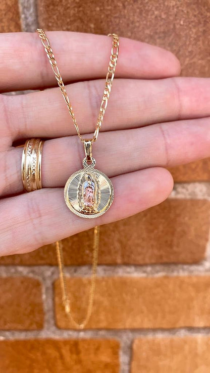 Virgen de Guadalupe Necklace Pendant Charm 18x11mm For Mens Womens 14K Gold Filled