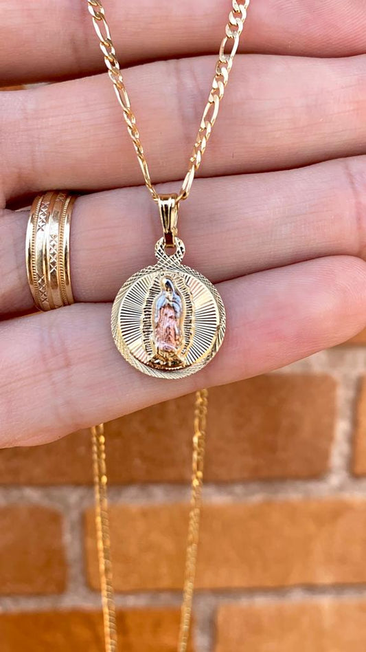 Virgen de Guadalupe Necklace Pendant Charm 18x11mm For Mens Womens 14K Gold Filled