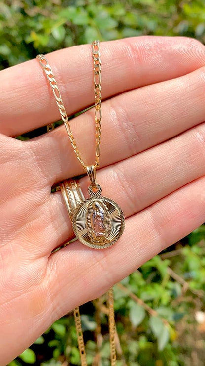 Virgen de Guadalupe Necklace Pendant Charm 18x11mm For Mens Womens 14K Gold Filled