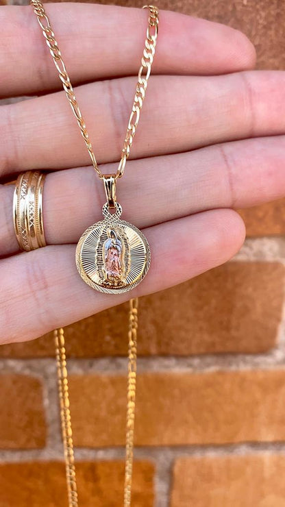 Virgen de Guadalupe Necklace Pendant Charm 18x11mm For Mens Womens 14K Gold Filled